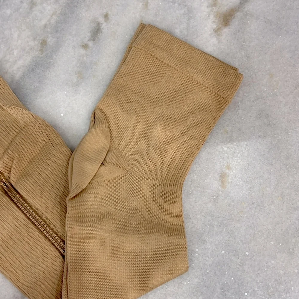Nude Spandex and Nylon 15-20mmHg Zippered Toeless L/XL Compression Socks…